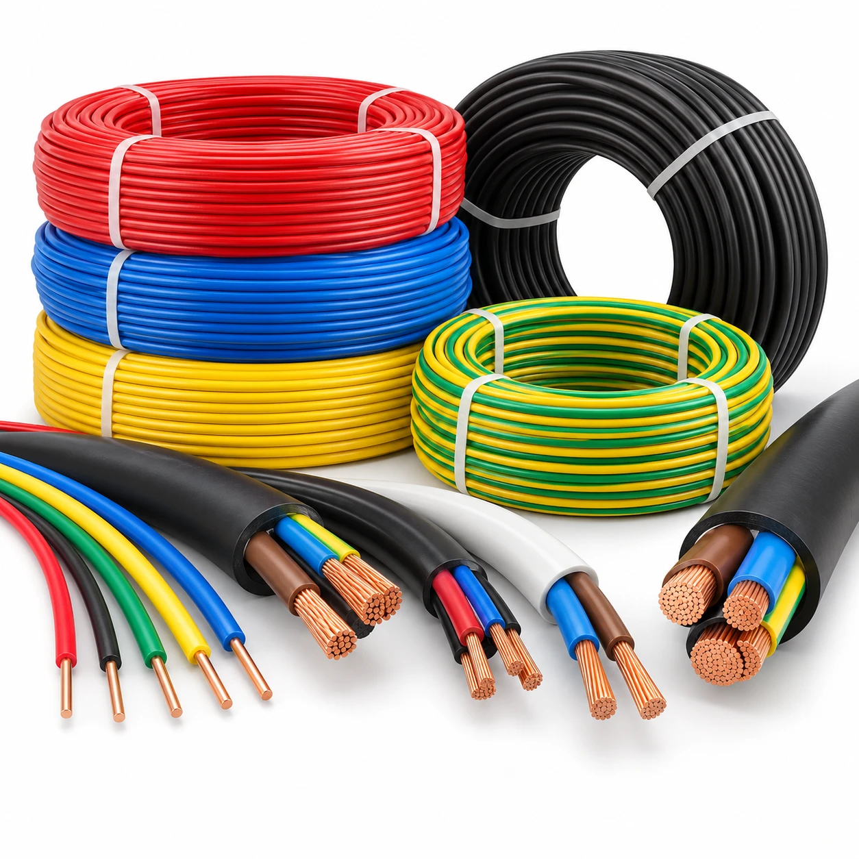 Rolos de fios e cabos elétricos